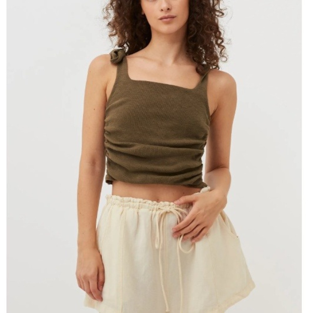 Free People Women's Brown Boulevard Ruched Tie Strap Tank Top Size M